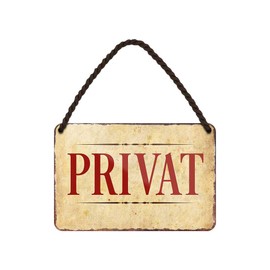 helges-shop Retro Private Tin Sign - Very Useful and Decorative Decorative Sign - Metal Sign with Suction Cup and Cord for Easy Attachment - Wall Decoration or Door Sign - 18 x 12 cm