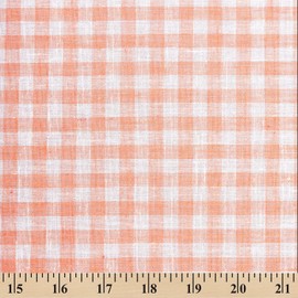 Gingham Check Linen-Look Polyester Cotton 58" Fabric by The Yard - Orange/White