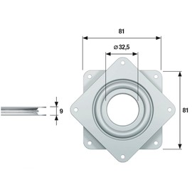 Gedotec Swivel Fitting 360° Turntable for Screwing | Galvanised Steel | Pressure Ball Bearing 80 kg | Heavy Duty Swivel Plate 81 x 81 x 10.5 mm | 1 Piece - Swivel Plate for Table Tops - Kitchen -