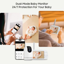 Smart WiFi Baby Monitor with Camera and Audio, 5.5” 1080P Wall-Mountable Display, 360° Pan & Tilt, HD Night Vision, Soothing Music, Multi-User Support, Two-Way Talk, Temperature & Motion Detection