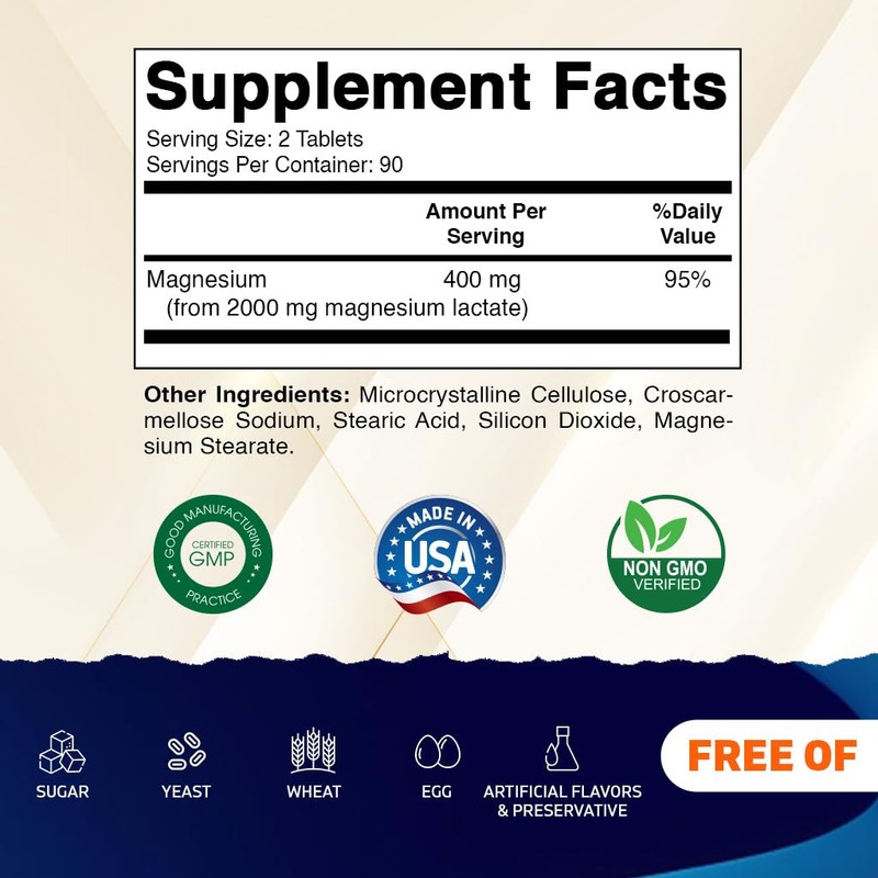 Vitamatic Magnesium Lactate 2000mg per Serving – 180 Tablets –