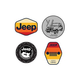 Jeep 4-Pack Wrangler YJ 4" Round, Performance Parts & Grille Stickers, Premium Vinyl, Black, Hexagonal & Cartoon, Outdoor, Stickers
