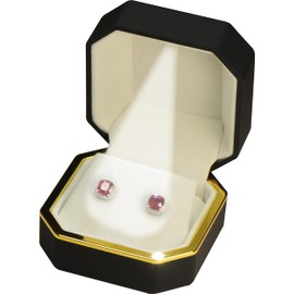 The Gifts & More LED Black Earring Box for Diamond Studs, Multiple Use Necklace Earring Box Luxury Octagonal Design with Gold Trim LED Earring Jewelry Gift Holder Box with Light for Men for Women