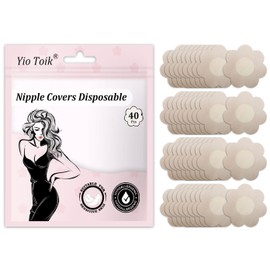 Yio Toik Nipple Covers For Women Disposable Hypoallergenic Nipple Pasties Breast Petals Invisible Pasties Stickers-40 Pcs Nude
