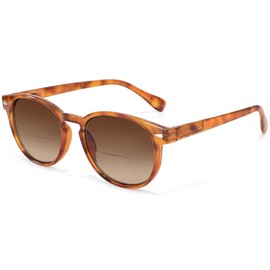 Madison Avenue Round Bifocal Reading Sunglasses for Women Men Spring Hinge,UV Protection Sun Reader Glasses (Orange Tortoiseshell, +1.75)