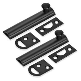 Moosyne 3 Inch Solid Brass Surface Bolt Black, Heavy Duty Concealed Slide Surface Door Bolt, 2 Pack
