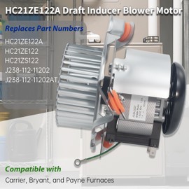 HC21ZE122A Draft Inducer Blower Motor Compatible with Carrier, Bryant, and Payne Furnaces, Replaces HC21ZE122, HC21ZS122, J238-112-11202, J238-112-11202AT Draft Inducer Motor, Noise Reduction Design