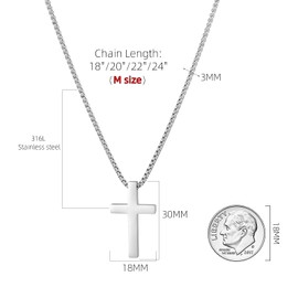 XXMAYSTER Cross Necklace for Men - Stainless Steel Silver/Gold Plain Cross Pendant Necklace Simple Jewelry Gifts, 18-24 Inch Box Chain 3mm Width with Gift Box