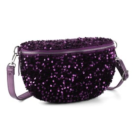 LIKEBAG Sparkly Sequin Fanny Packs Glitter Waist Bag with Adjustable Strap for Women Girls Unisex (Purple)