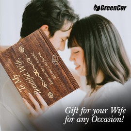 GreenCor Anniversary for Wife Engraved Wooden Gift Set 'To My Beautiful Wife' Includes Crystal Engraved Heart 24K Gold Dipped Rose for Birthday Gifts