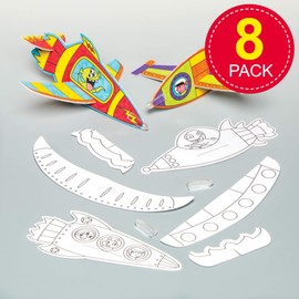 Baker Ross AG896 Rocket Colour-in Gliders for Children to Decorate and Personalise Creative Toy Perfect Stocking and Party Bag Filler (Pack of 8), White, 18cm
