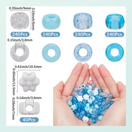 SOFPLAT 1 Box 1000Pcs Multi Colored Blue Pony Beads Bulk 6x9mm Glitter Pony Bead Round Plastic Kandi Flower Charms Accessories for Jewellery Making Supplies DIY Bracelets Earrings Crafts Hair Braids