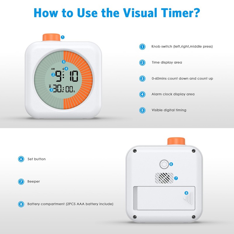 Olipiter 3-in-1 Visual Timer for Kids, Digital Countdown Timer with