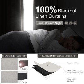 Natural Melange Taupe Blackout Curtains 102 Inch Long Flax Linen Viral Curtain with Pinch Pleat Clips&Hooks, Floor to Ceiling for Living Room Cooling Drapes for Summer Heat (40"W x 102"L x 2Panels)