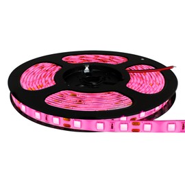 [Single Tape] 12 V Double-ends, 5.8 ft (5 m), 5054SMD Waterproof LED Tape Light, LED Illumination (Pink Color/White Base)