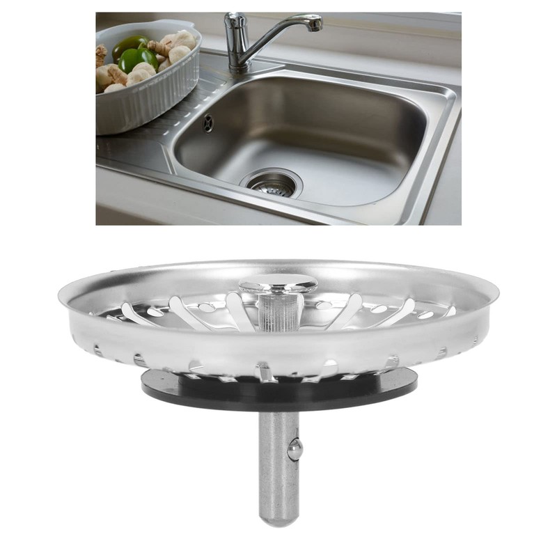 Kitchen Sink Strainer, Stainless Steel Sink Drain Basket with Rubber