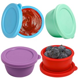 KOLUTI Nonstick Silicone 1.6oz Salad Dressing Container To Go, 4 Pcs Small Condiment Cup with Lid, Sauce Storage Box for Lunch Bento, Leak-proof, BPA Free, Dishwasher & Microwave & Oven Safe