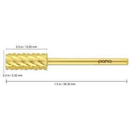 PANA Flat Top Small Barrel 3/32" Shank Size - (Gold, 3X Coarse Grit) - Fast remove Acrylic or Hard Gel Nail Drill Bit for Manicure Pedicure Salon Professional or Beginner