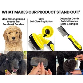 VERSAINSECT icker Dog Brush for Goldendoodles, Poodles & Dematting Pet Comb Value Kit - Easy Self Cleaning Slicker Brush for Grooming Dogs, Golden Doodle, Poodle, Cats - Detangle Comb Removes Matts