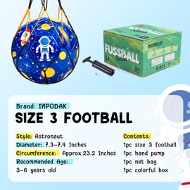 INPODAK Toddler Football, Footballs Size 3, Kids Ball, Football Gift for Boys 1 2 3 4 5 Years Old, Foot Balls for Boys Girls Child Yard Outdoor Indoor Blue Astronaut