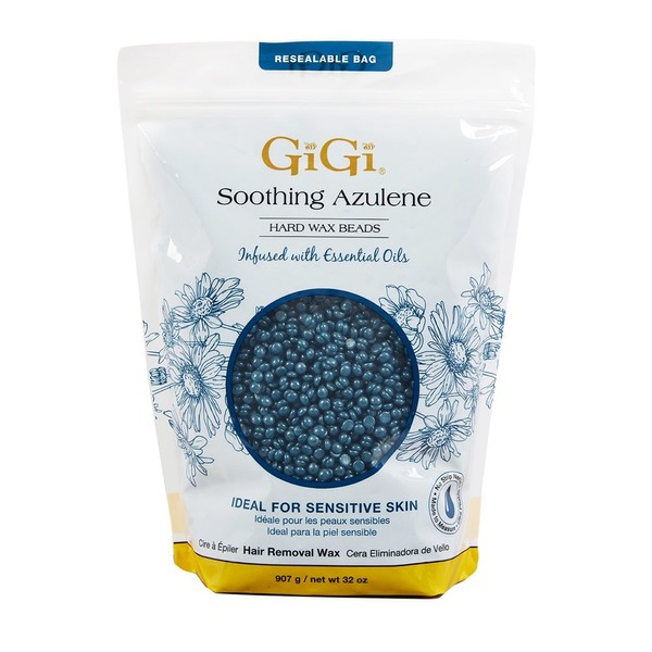 GiGi Hard Wax Beads, Soothing Azulene Hair Removal Wax for Sensitive Skin, 32 oz