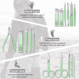 Manicura Set 16 en 1 Kit de Acero Inoxidable para Manicura y Pedicura, Conjunto Profesional de Corte de Uñas de Belleza, Verde