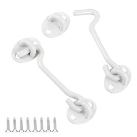 Barn Door Latch Hook and Eye Latch White, 2 Packs 4 Inch Heavy Duty Solid Stainless Steel Barn Door Hook Lock for Barn Doors, Sheds, Wooden Fences, Bathrooms, Doors, Windows (White)
