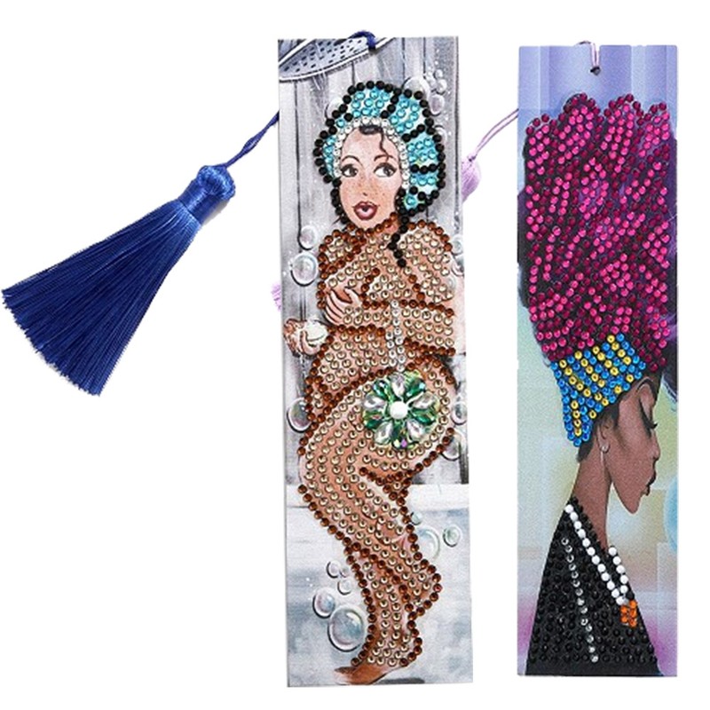 2 Set Diamond Bookmarks 5D DIY Painting Crystal Rhinestones Embroidery