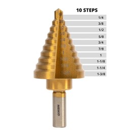 NEIKO Titanium Coated Step Drill Bit 1/4 To 1-3/8 Inch For Metal And Wood Projects