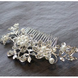 Wedding Hair Comb for Bride & Maid of Honor Gift. Bridal Silver, Rhinestone & Pearl Hair Accessories for Women – Decorative Formal Clip for Bun or Updo.