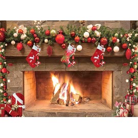 Haosphoto Christmas Backdrop for Photography 5X3FT Fireplace Backdrops Santa Claus Stocking Winter Wonderland Xmas Background for Merry Christmas and Happy New Year Photo Studio Props Vinyl HS915