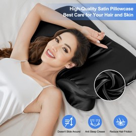2 Pack Satin Pillowcase for Zelimun Cervical Pillow, Contour Pillow Case Cover, Smooth & Soft Pillowcase for Sleeping Pillow, Black Pillow Cover with Zipper