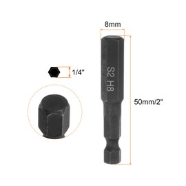 sourcing map 3Pcs 8mm Magnetic Impact Hex Head Wrench Drill Bit Metric 1/4" Hex Shank S2 Steel 2" Long for Power Drills Impact Drivers, Black