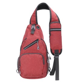 DTGN Oxford Small Sling Bag - 7.48"x15" (LXH) - Good for Women Men Hiking Travel Cycling - Multipurpose Crossbody Backpack Casual Packs with Headphone Jack - Red