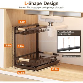 Sevenblue 2-Pack 2-Tier Height Adjustable Under Sink Organizer & Storage | Multi-purpose storage for kitchen & bathroom cabinet. Extra Large brown shelf,