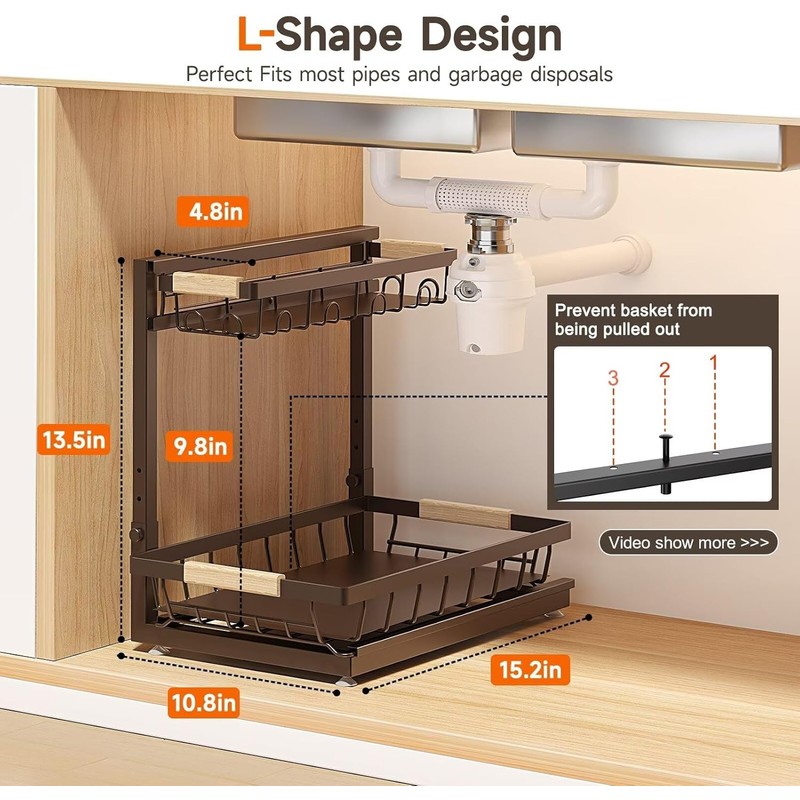 Sevenblue 2-Pack 2-Tier Height Adjustable Under Sink Organizer & Storage