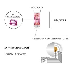 TOPGRILLZ Grillz Silver Teeth Jewelry Grills for Your Teeth Pink Green Baguette CZ Diamond Tooth Cap Grillz for Women 2pcs Silver Plated Single Grillz Rapper Costume (Pink-2PCS-Silver)