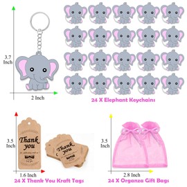 CiciBear 72 Pack Pink Elephant Party Favors with Keychains, Tags, Gift Bags for Baby Shower, Kids Birthday, School Carnival