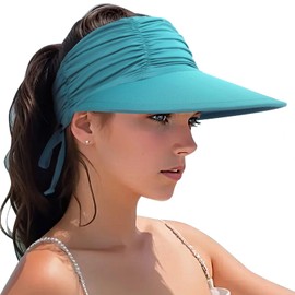 Women Visor Sun Hat Adjustable Foldable Wide Brim Sun Visor Summer UPF 50+ UV Protection Visor Cap for Outdoor Beach