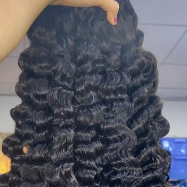 Cambodian Human Hair in Bundles Natural Raw Hair Original Human Hair Loose Wave Bundles Water Deep Wavestyle: Body Wave, color: Black, Stretched Length: 12 inches