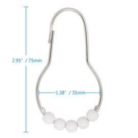 Amazer Shower Curtain Hooks Rings, Stainless Steel Shower Curtain Rings and Hooks for Bathroom Shower Rods Curtains-Set of 12, Acrylic White