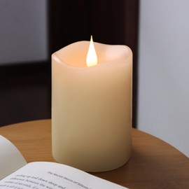 TECHLONG Flameless Candles Battery Operated with Timer, 3D Moving Flame Flickering, Last 600+ Hours Battery Candles, 3" x 4" Ivory Real Wax Electric LED Candle for Wedding Party Decorations