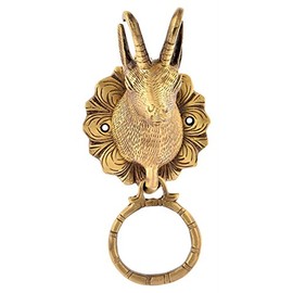 Purpledip Brass Metal Door Knocker: Antique Design Deer Head Gate Handle (11016)