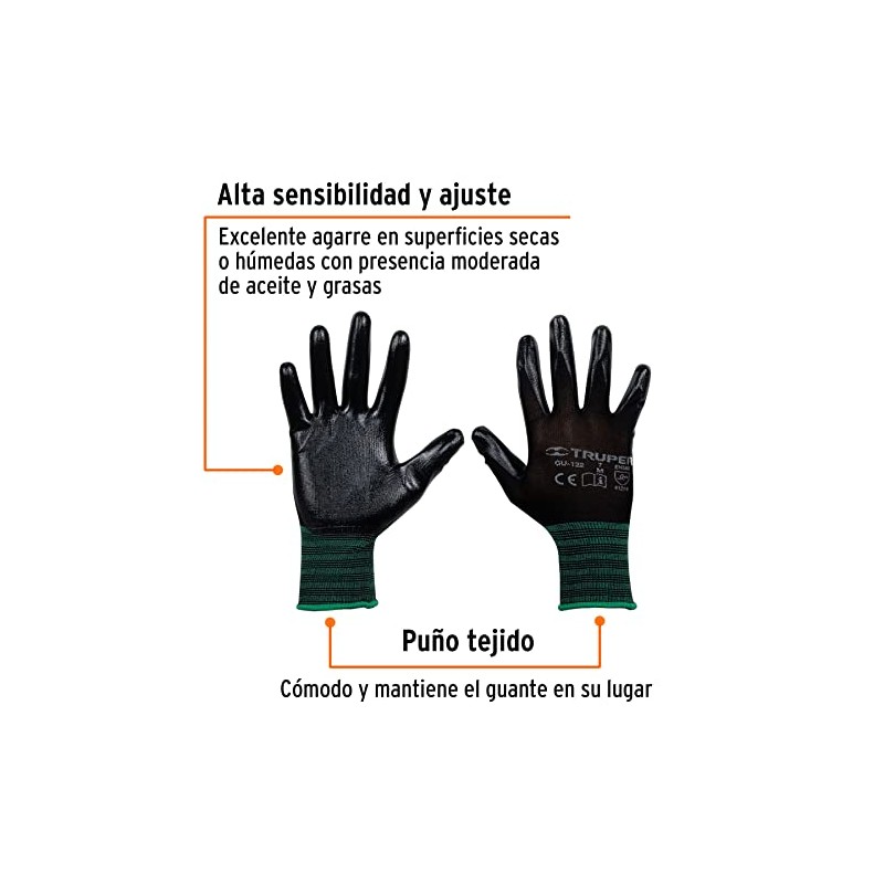 Truper GU-122, Guantes de nylon recubiertos de nitrilo, medianos