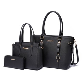 Montana West 3PCS Purses for Women Tote Bag and Wallet Set Shoulder Satchel Crossbody Bags Leather Handbag for Gift Travel Casual Work MWC3-C032WBK