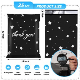 Jowlroel Thank You Poly Mailer 10x13 Inch 25 Pcs, Waterproof and Tear-Resistant Shipping Bags for Clothing, Strong Mailing Bags with Self-Seal, Stars Printed Packaging Bags for Small Business
