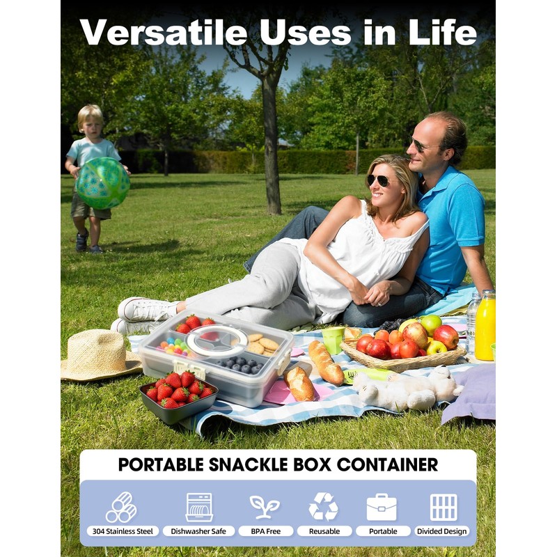 WanshengLe 4 Compartment Stainless Steel Snackle Box 3.82L with Lids