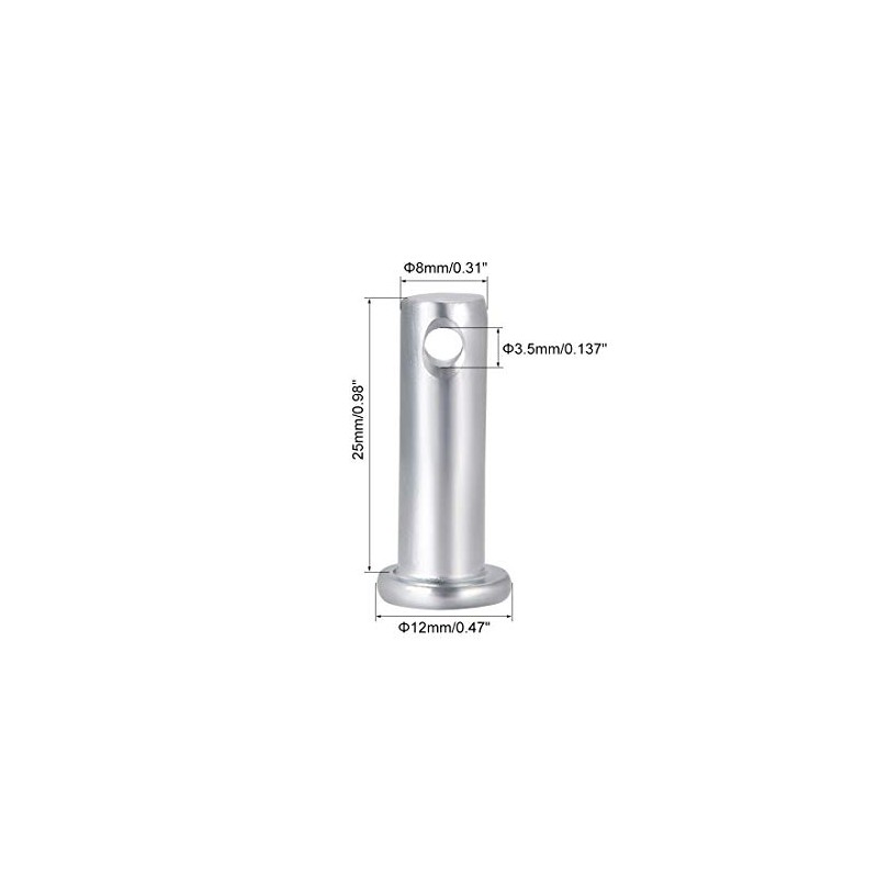uxcell Single Hole Clevis Pins,8mm x 25mm Flat Head Zinc-Plating