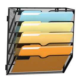 SUPEASY 5-Tier Wall File Organizer Mesh Office Mail Holder, Hanging Wall Organizer Magazine Rack for Office Black