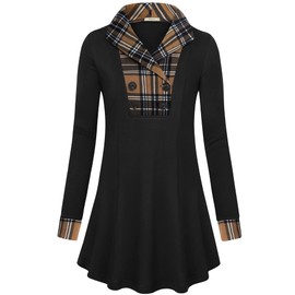 Bebonnie Womens Fall Fashion 2024, Womens Long Sleeve Casual Collared Sweatershirts Pullover Tunic Tops with Buttons Hide Belly Shirts Business Outfit Black Coffee L